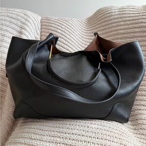 Sondra Roberts Squared Black Slouchy Tote Bag Large Vegan Leather